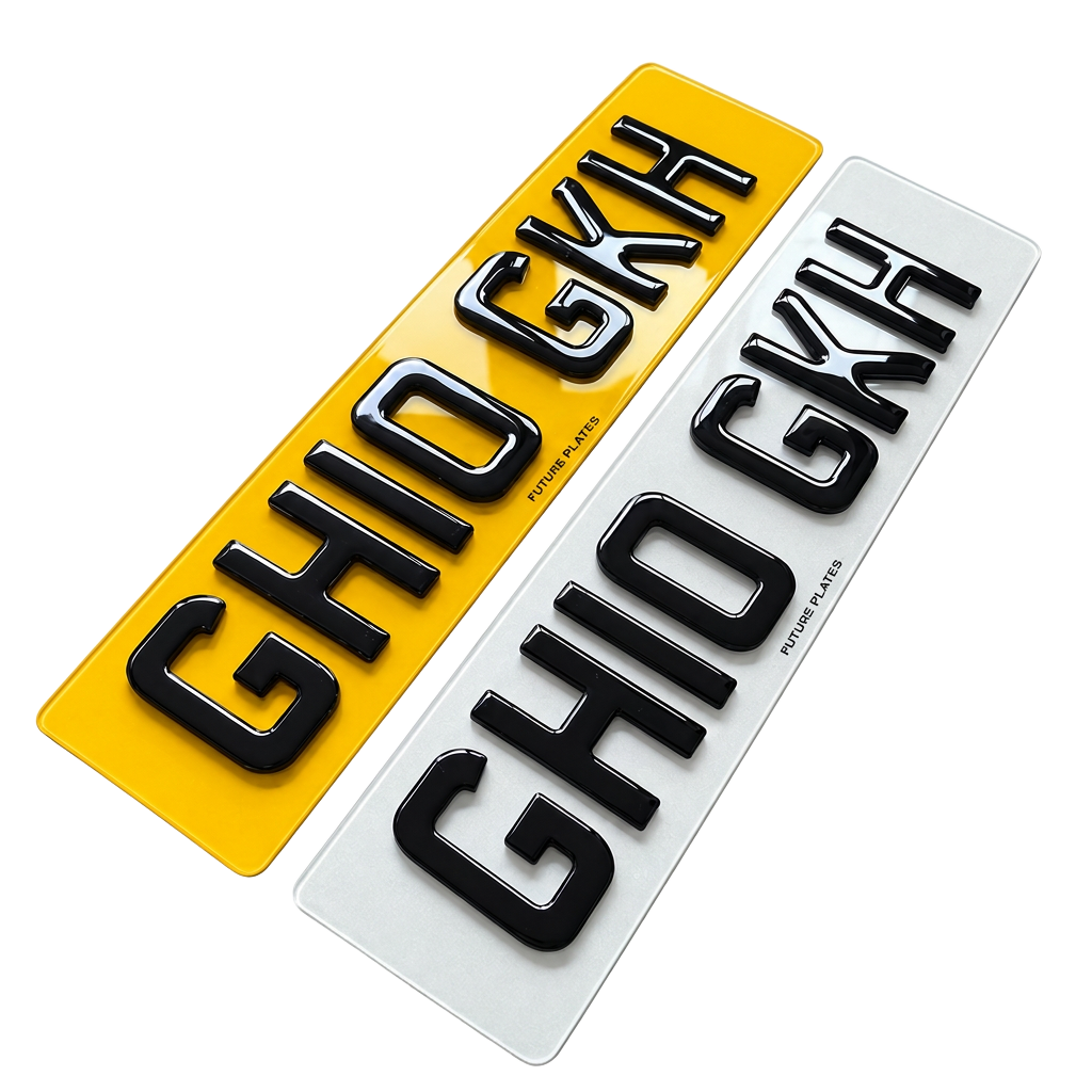 Glossy yellow and white GH10 GKH number plates